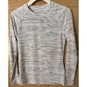 HUK Performance Women's White Gray Print Long Sleeve Sun Swim SPF Shirt SZ Small